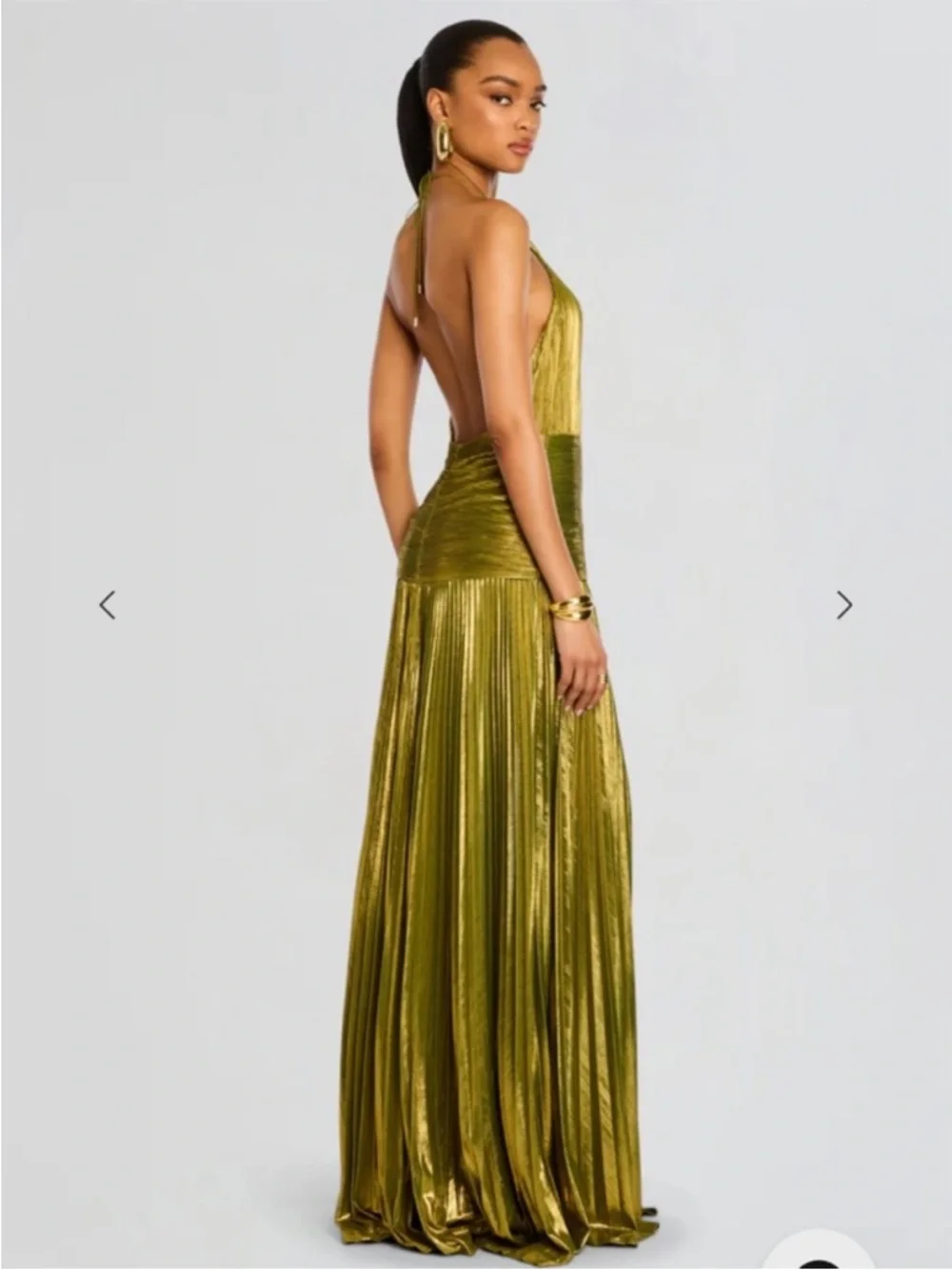 Retrofete Thalia Style Green Metallic Halter Evening Gown - Picture 15 of 16